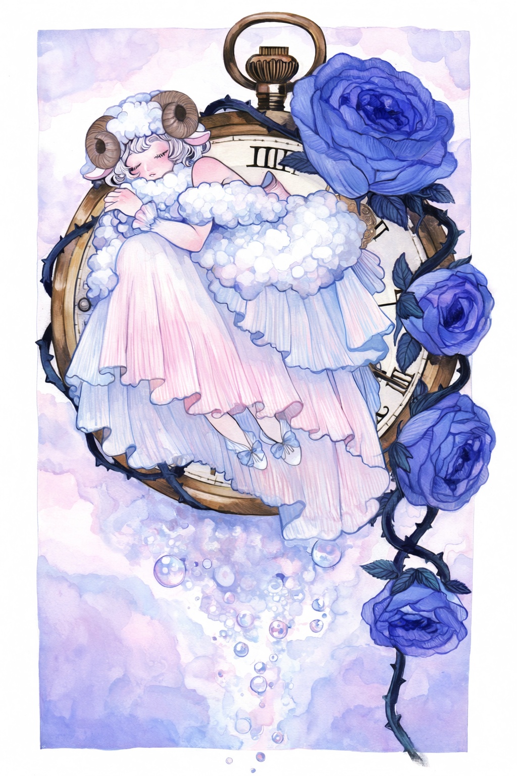 highres,  absurdres,  @surume_(surumemodoki) A whimsical character with soft sheep horns and a fluffy on Tensor.Art