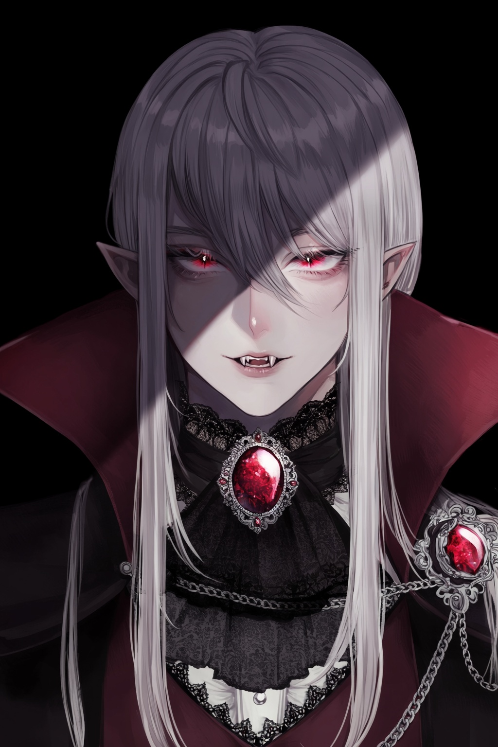 highres,  absurdres,  @surume_(surumemodoki) A moody portrait of a vampire with sharp on Tensor.Art