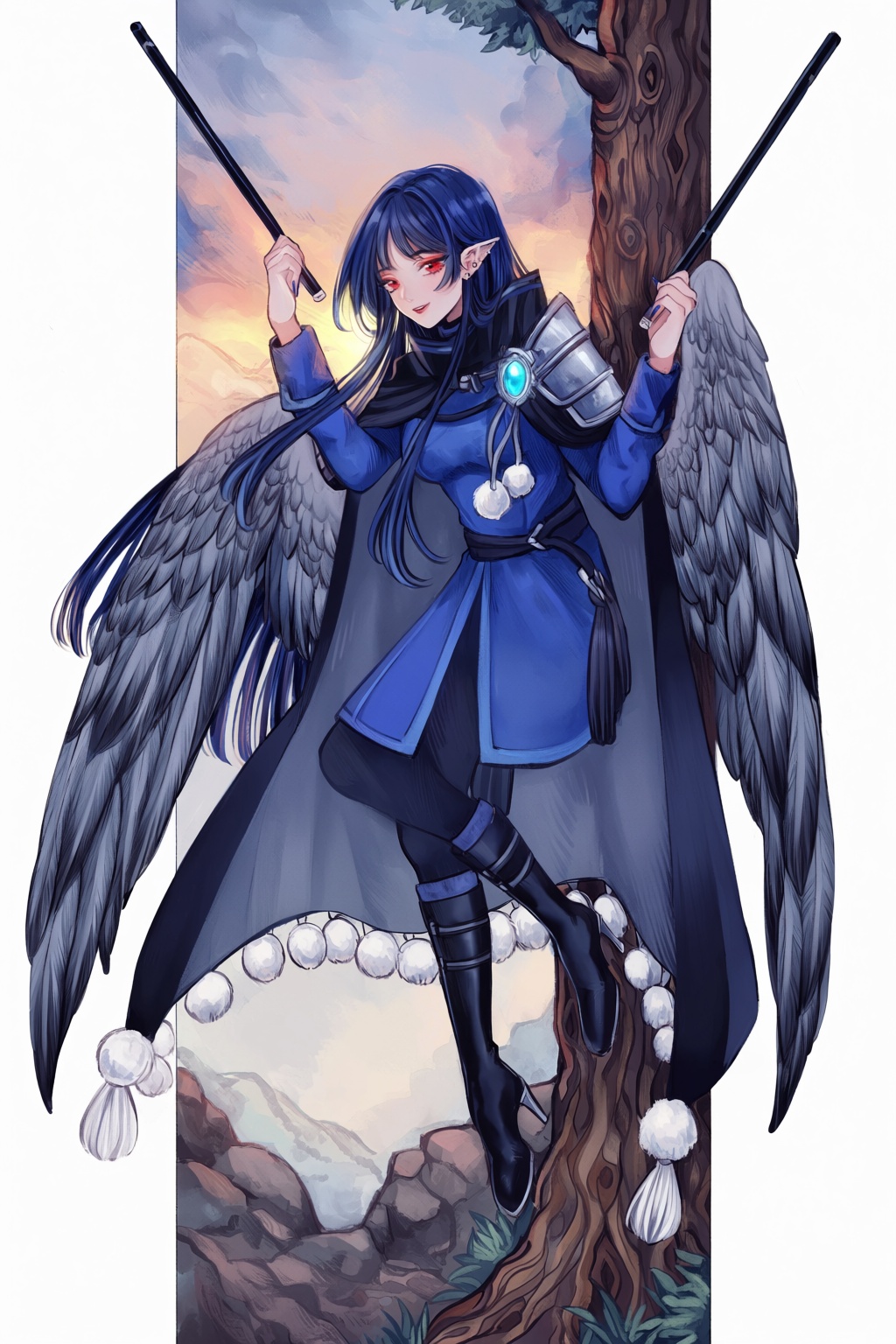 highres,  absurdres,  @surume_(surumemodoki) A winged female character with long on Tensor.Art