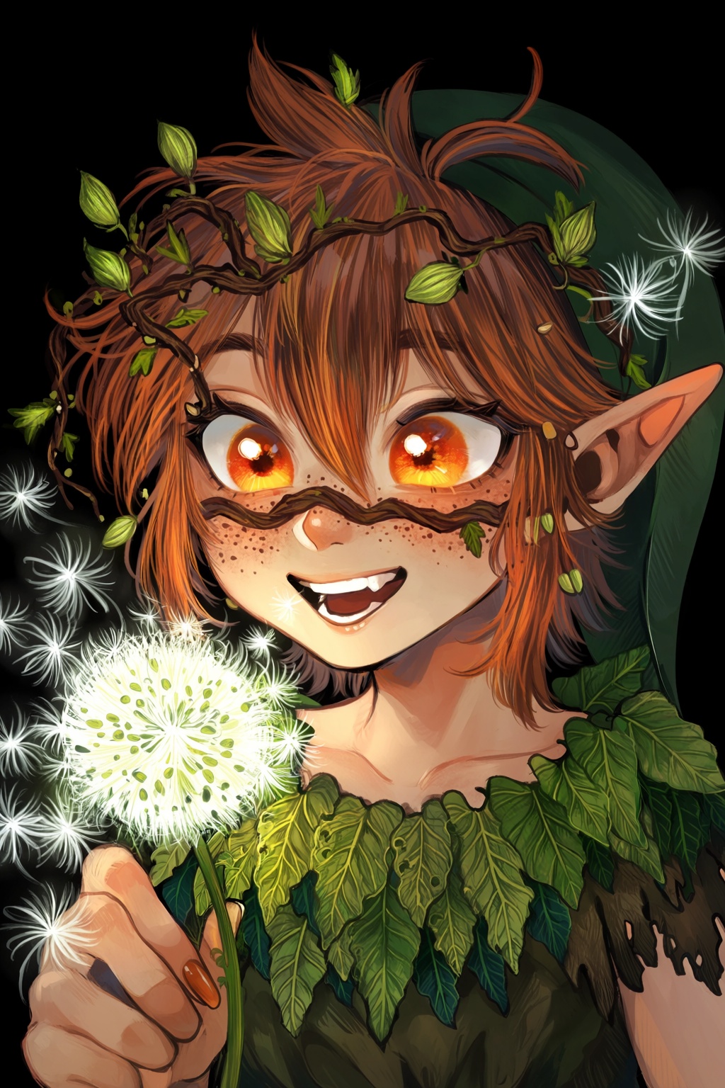 highres,  absurdres,  @surume_(surumemodoki) A close-up of a mischievous forest sprite with vibrant on Tensor.Art