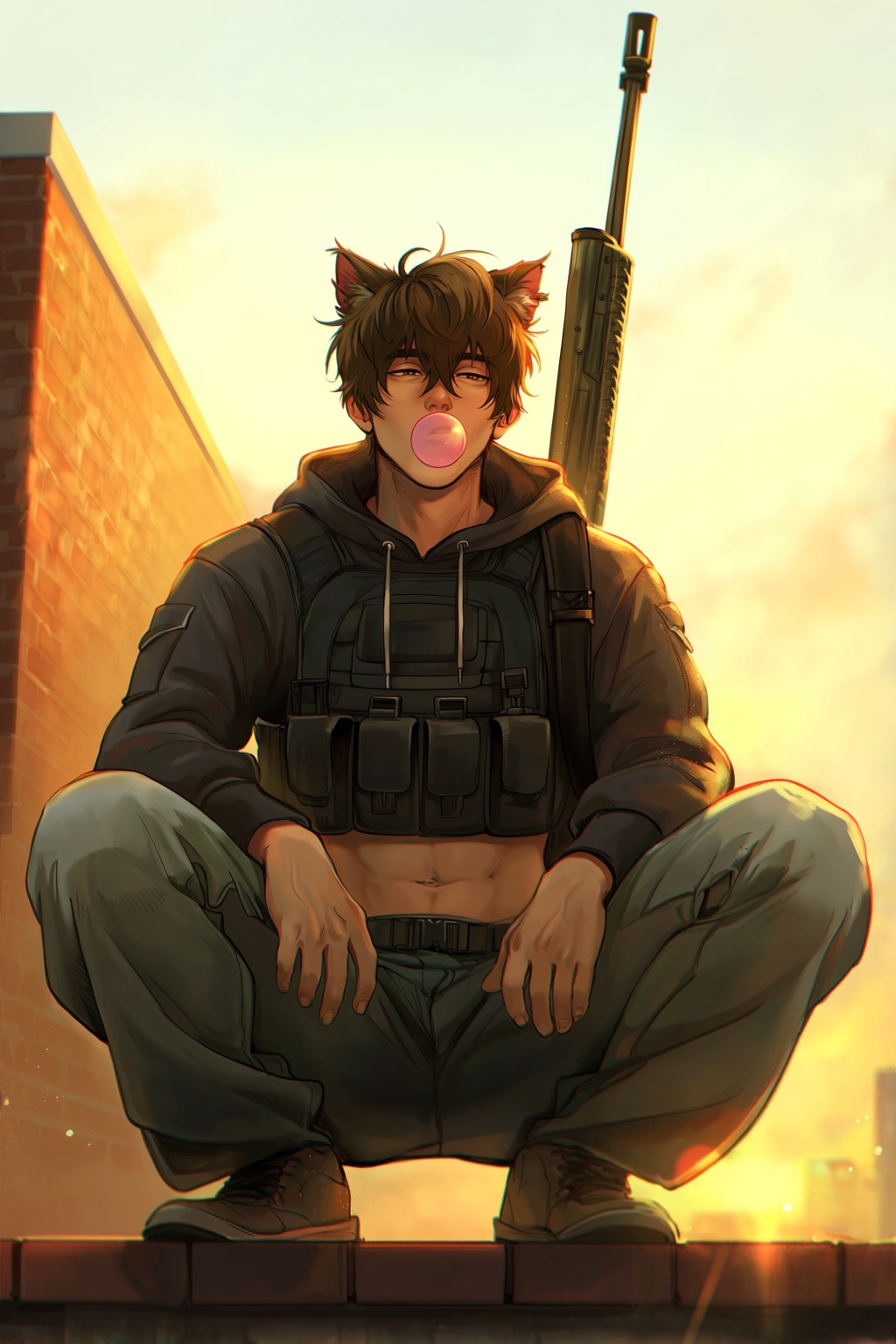 highres,  absurdres,  @darksideofkira 18. A young man with messy brown hair and ragged on Tensor.Art