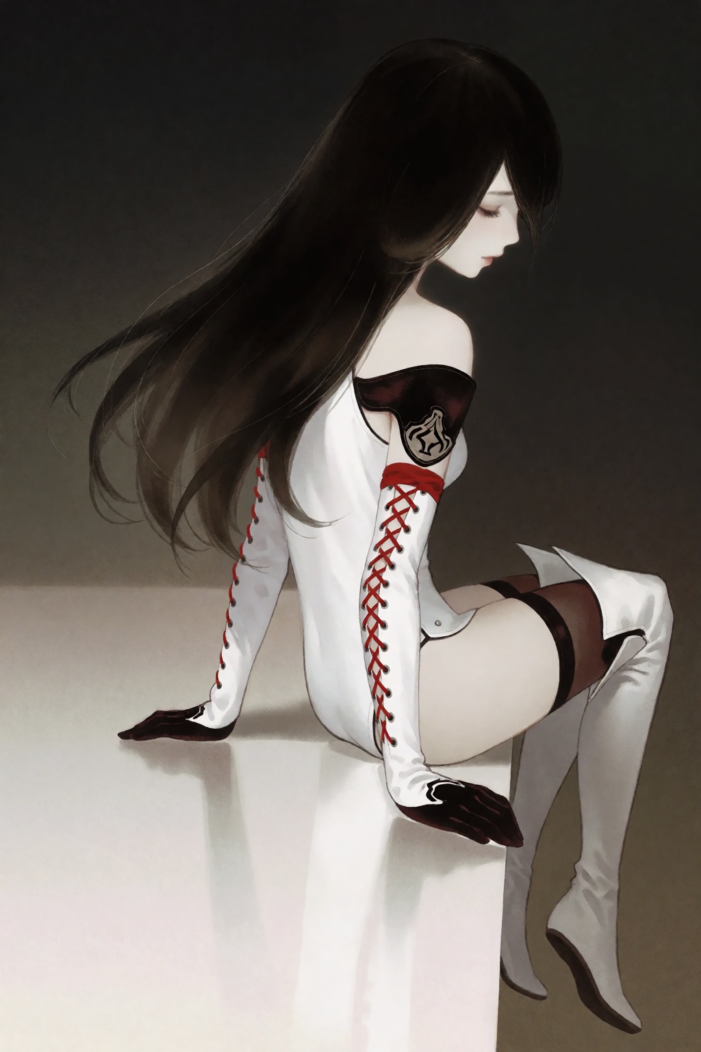This digital illustration portrays a female character who strongly resembles A2 from the Nier: Automata franchise,  captur...