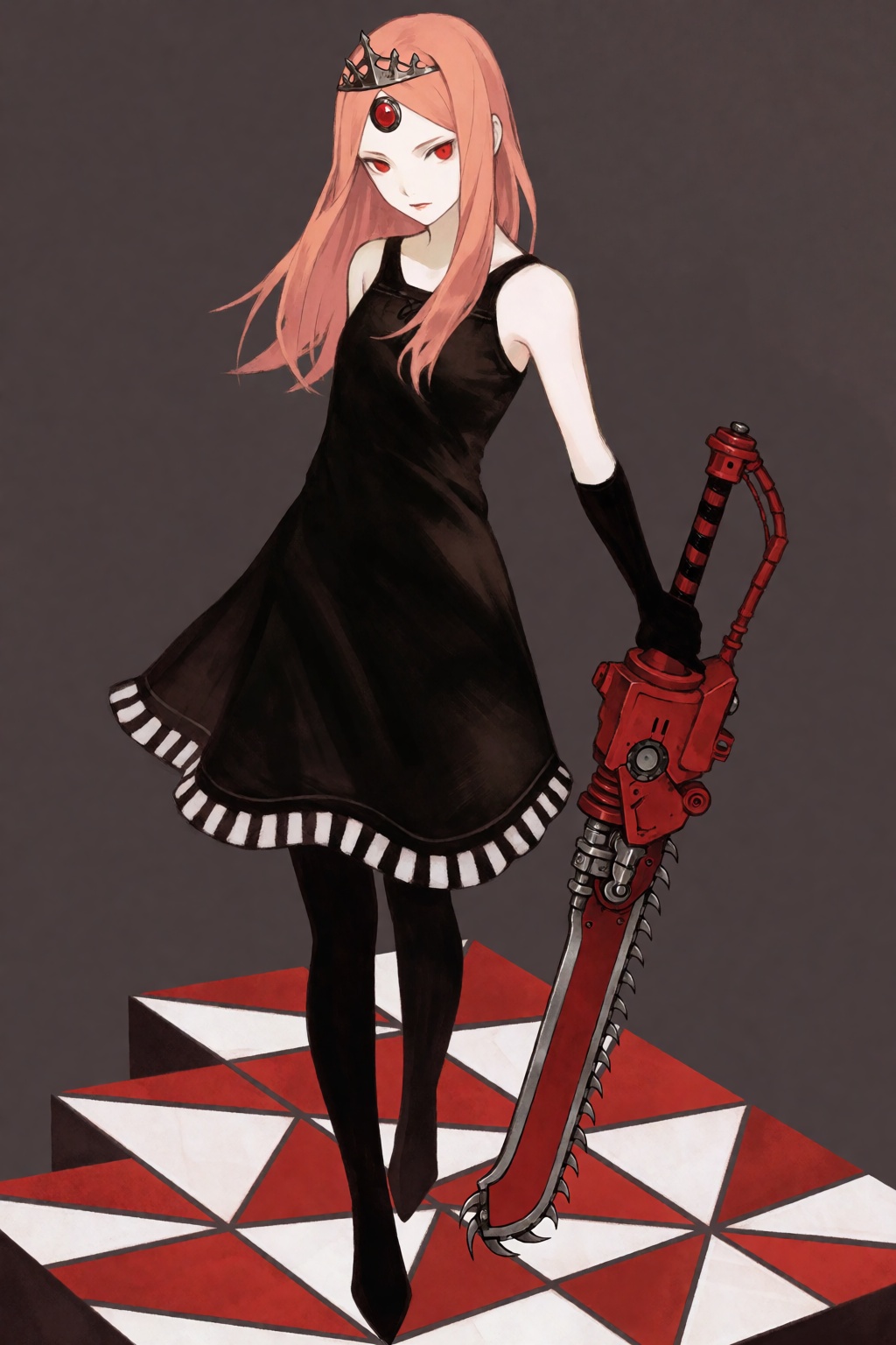 This digital illustration depicts a slender,  pale-skinned young woman who appears to be of East Asian descent,  character...