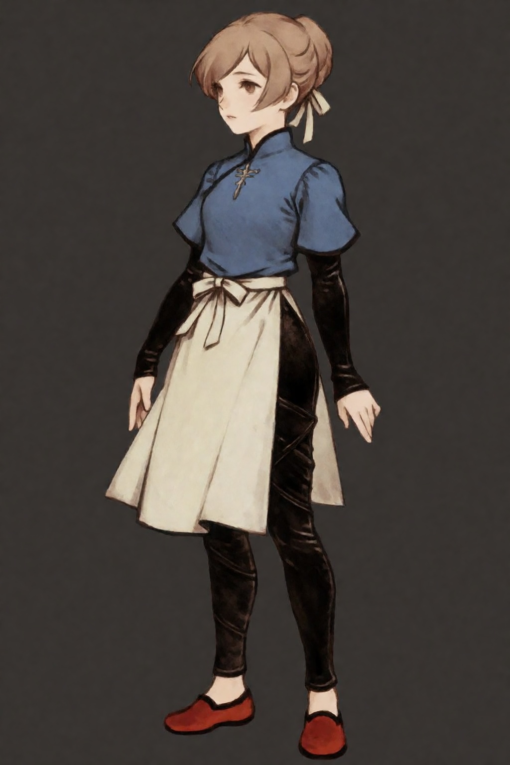 This digital illustration depicts a young female character in the distinct fantasy art style associated with Akihiko Yoshi...