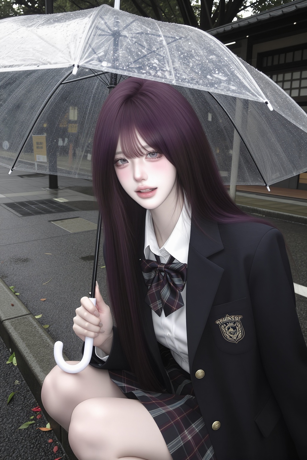 athensia,  (1. A woman) ,  deep purple hair color japanese hairstyle on Tensor.Art