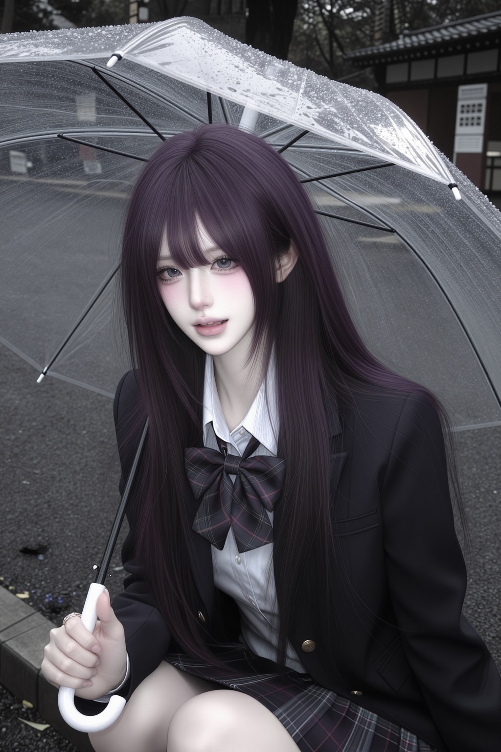 athensia,  (1. A woman) ,  deep purple hair color japanese hairstyle on Tensor.Art