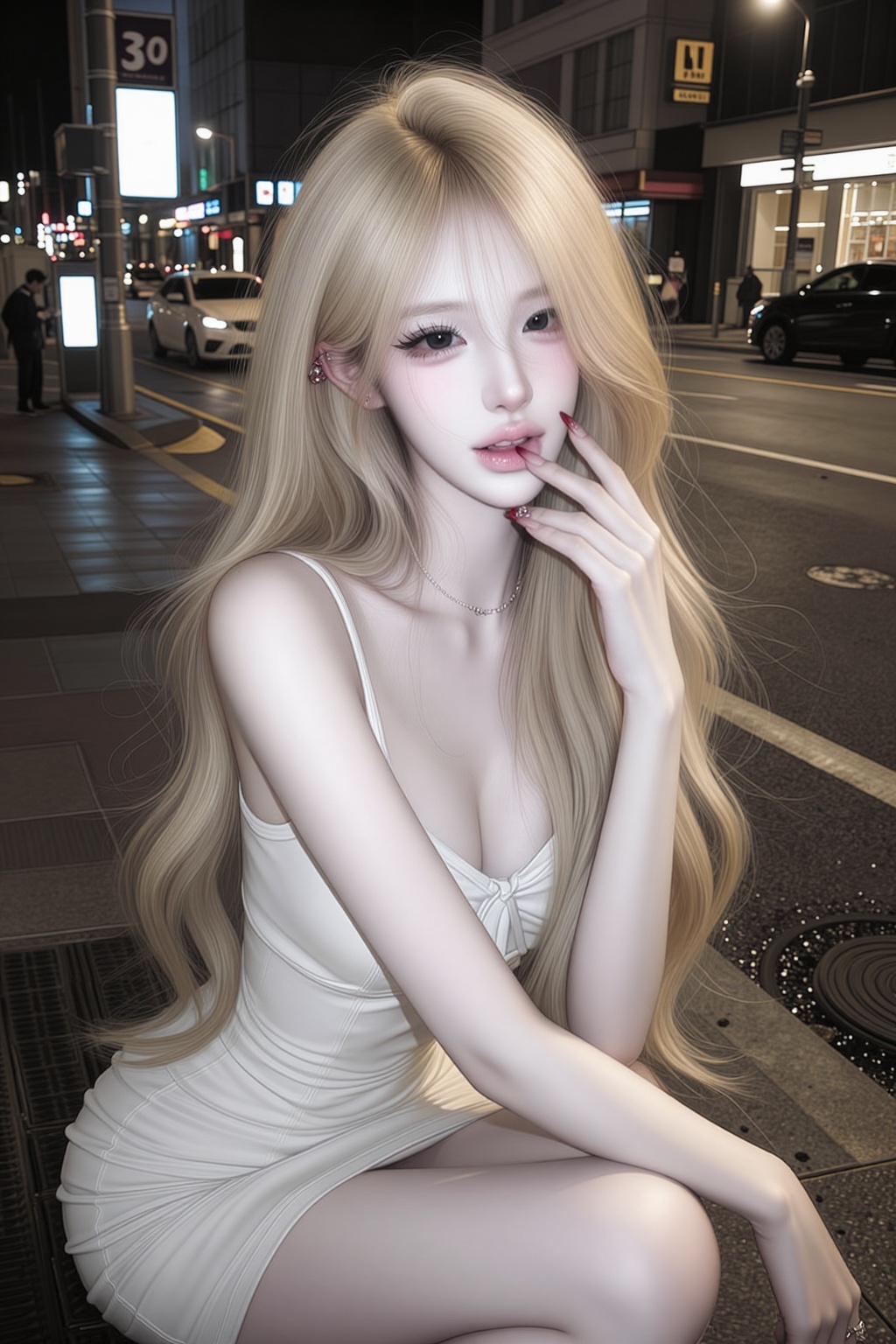 athensia,  (1. A woman) ,  blonde hair color korea hairstyle on Tensor.Art