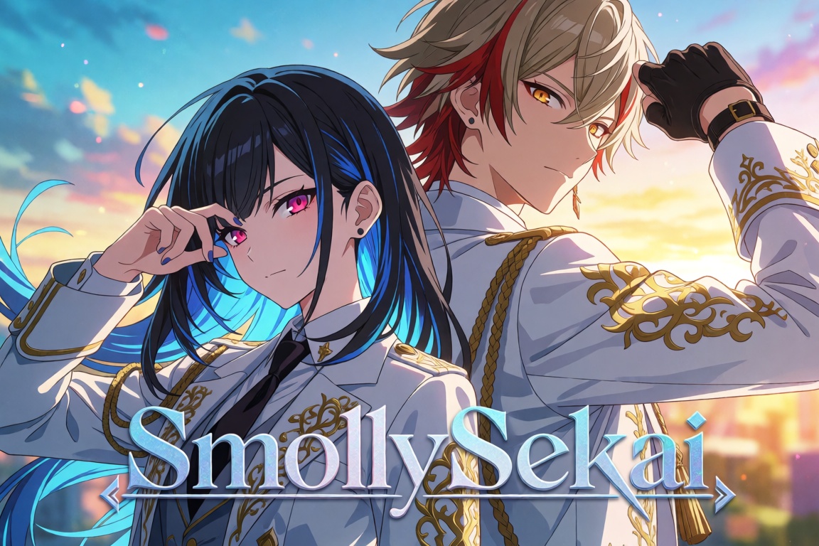 A magnum opus anime digital card art illustration and elaborate GFX poster edit depicting an elite male and female prodigy...