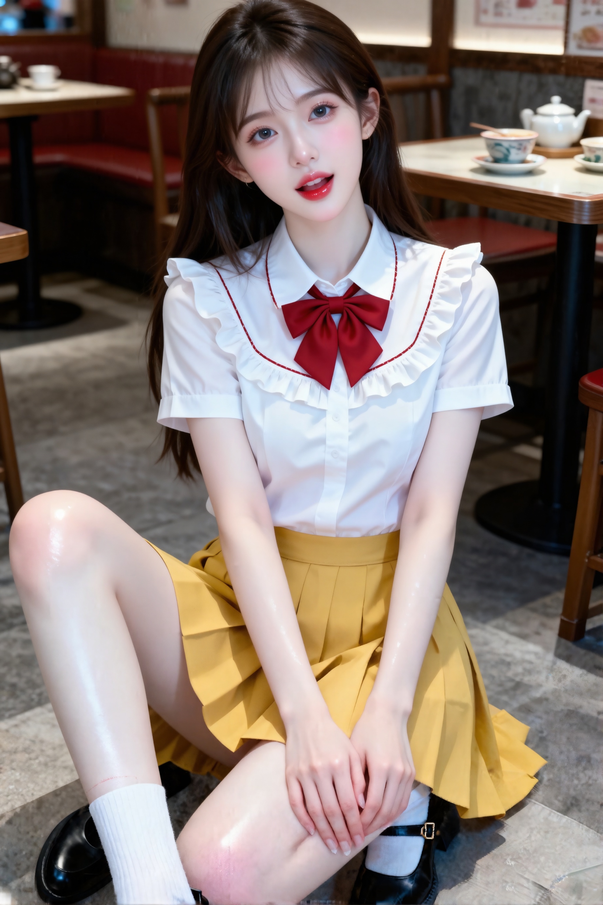 美少女的日常画面,  清纯少女风,  白色短袖衬衣拼接小荷叶边衣襟 by AI爱好者 on Tensor.Art