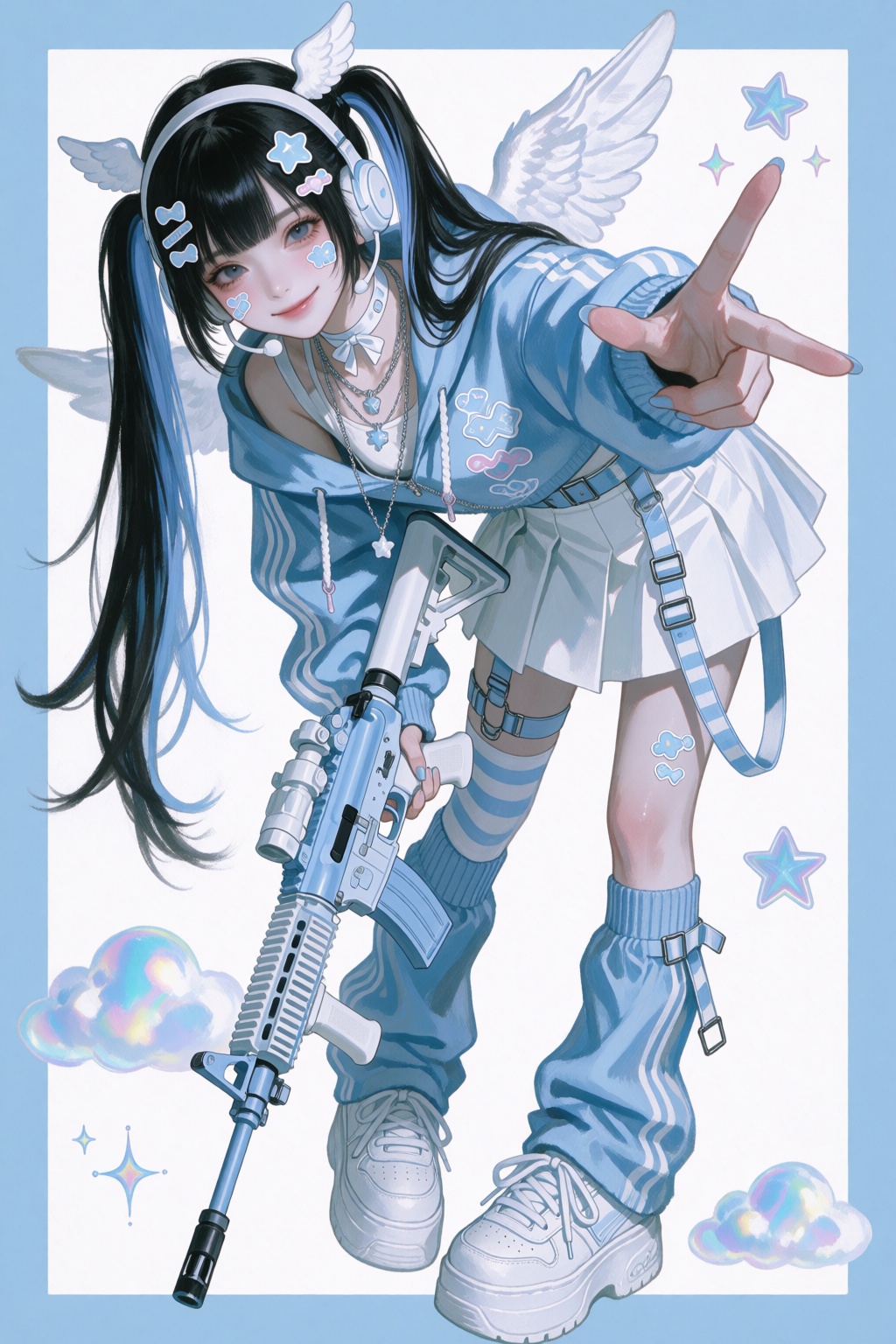 solo,  tenshi kaiwai,  pastel blue colors on Tensor.Art