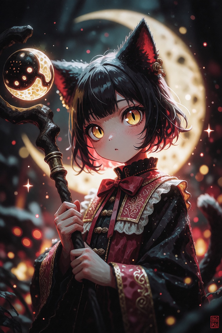 cat girl,  black sclera,  yellow eyes on Tensor.Art