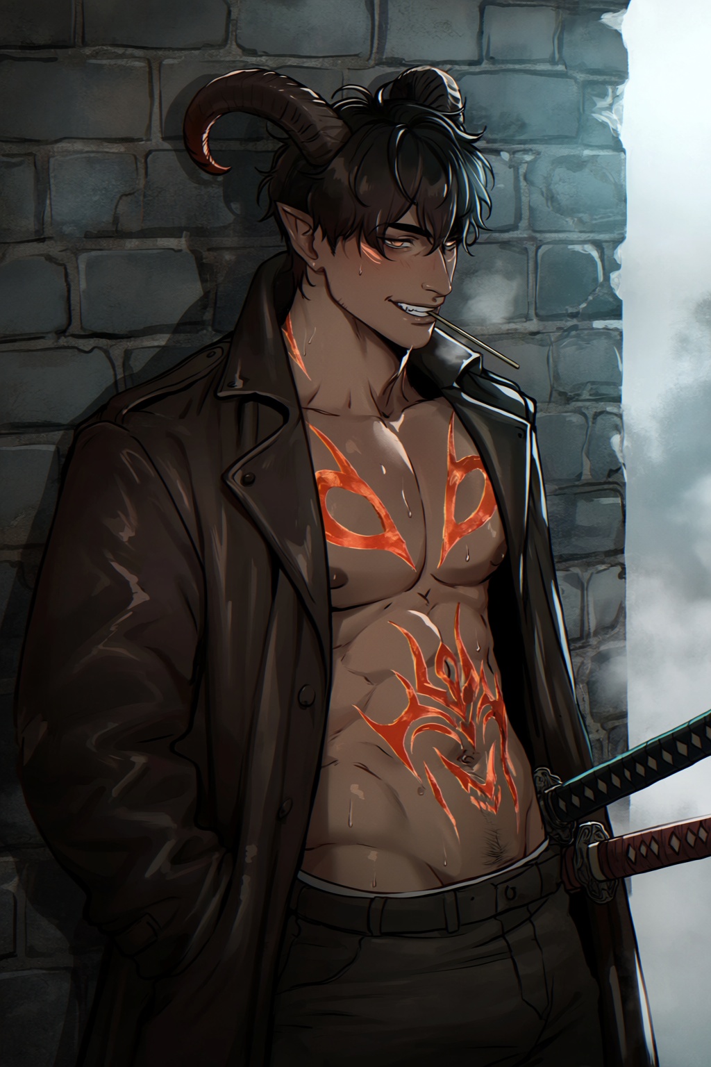 highres,  absurdres,  @teaforgods A ruggedly handsome young man with curled on Tensor.Art