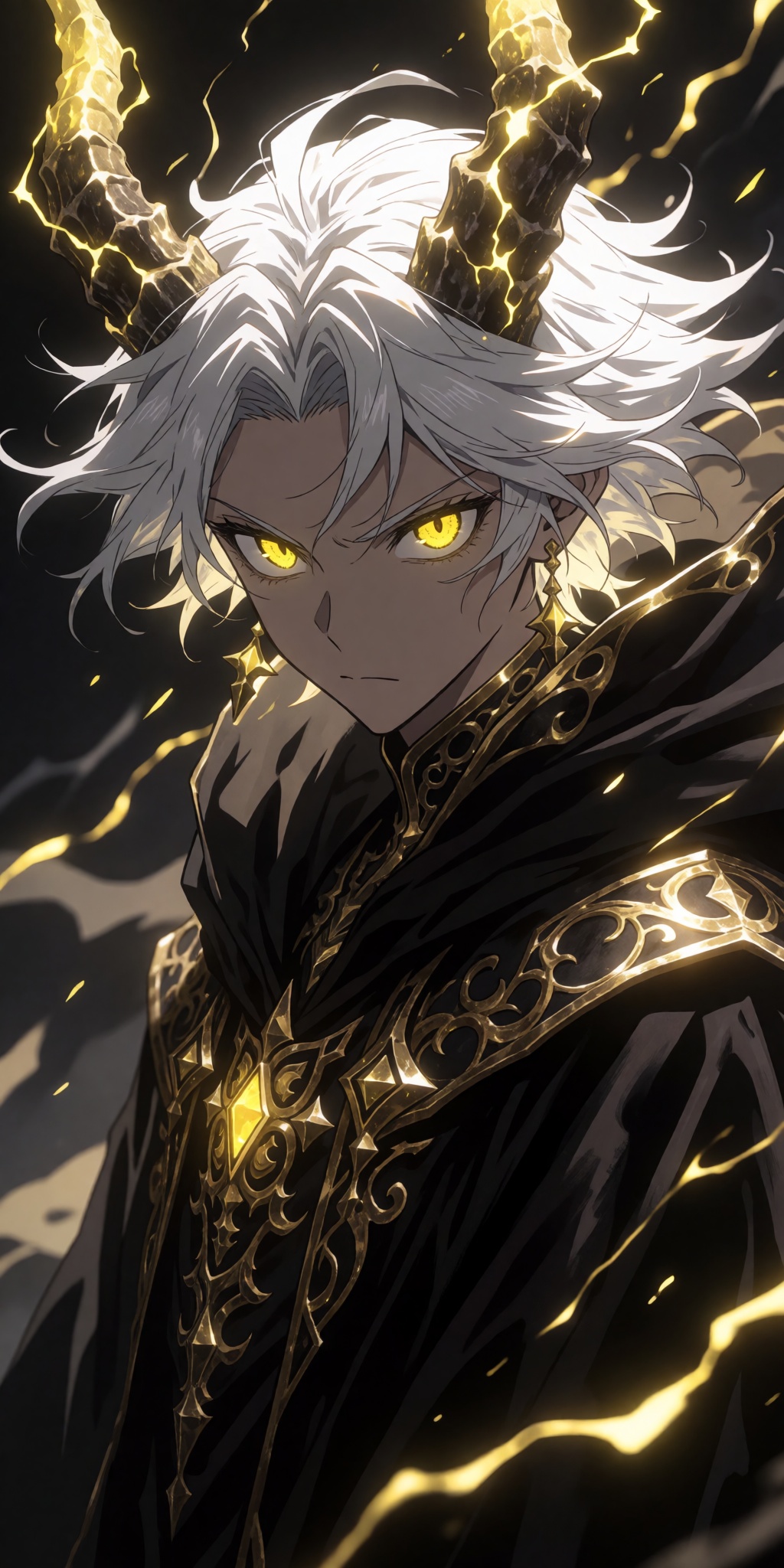 1boy,  malevolent archmage,  broken glowing horns on Tensor.Art