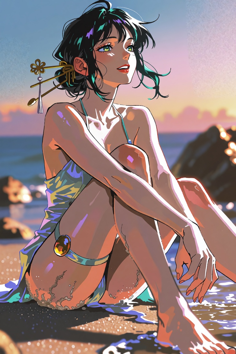 ((Emphasize a blend of anime aesthetics with painterly digital rendering techniques)),  the use of light and shadow create...