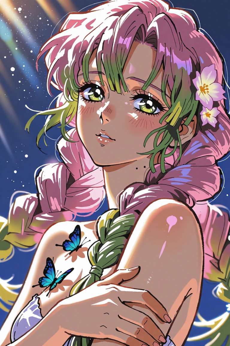 (Emphasize a blend of anime aesthetics with painterly digital rendering techniques)),  the use of light and shadow creates...