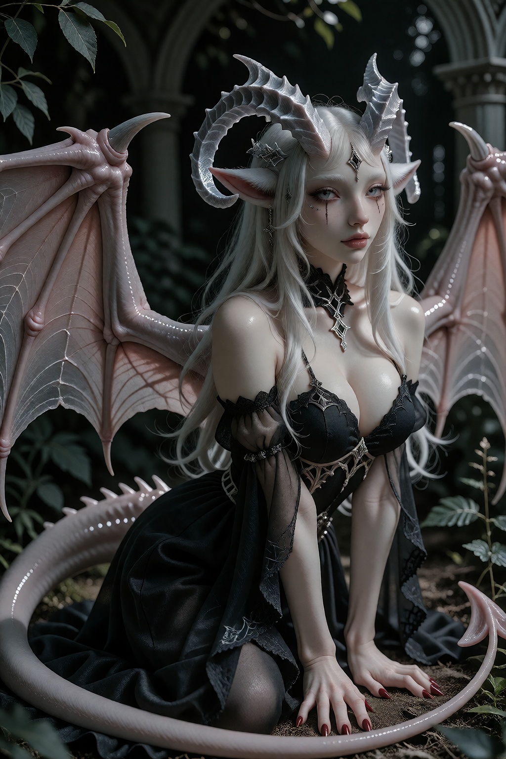 Create a vivid depiction of Vexpera,  a creature adorned with two majestic horns,  a flowing tail on Tensor.Art