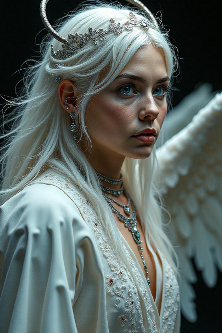 White_Horse,  A cinematic,  ultra-realistic portrait of an ethereal celestial being captured with a high-end DSLR camera....