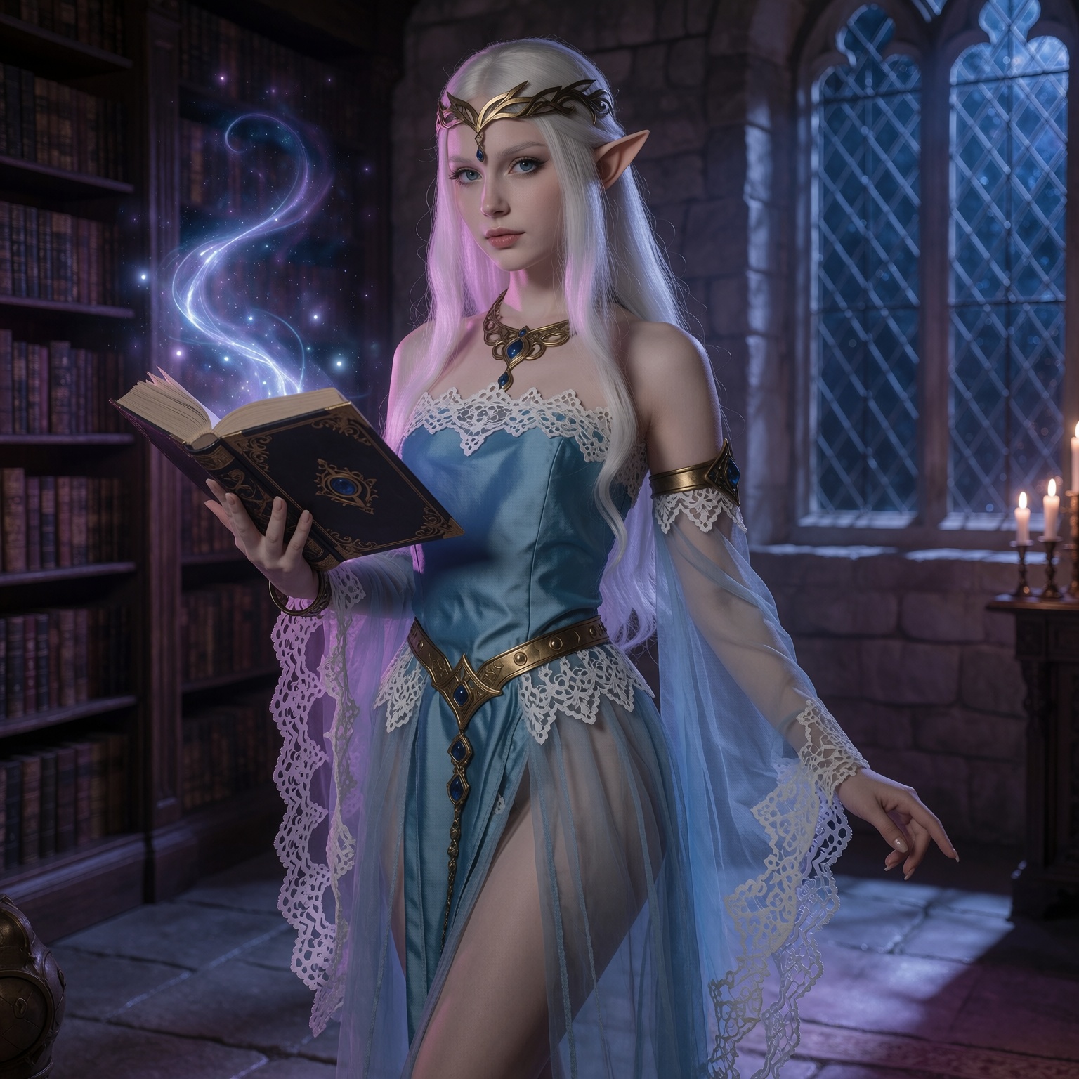 Photorealistic. realism. raw. standing,  holding a magical book,  — 1girl on Tensor.Art