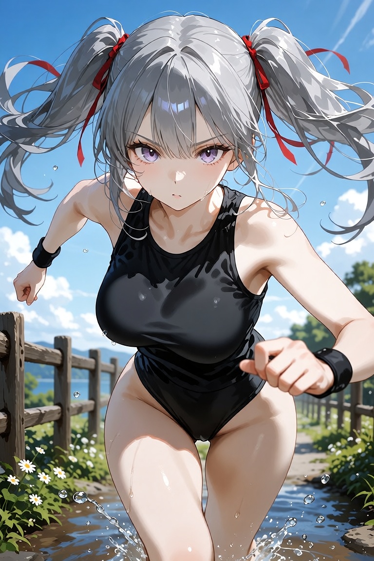 this is a highly detailed digital anime-style illustration depicting a dynamic and intense scene,  the central figure is a...
