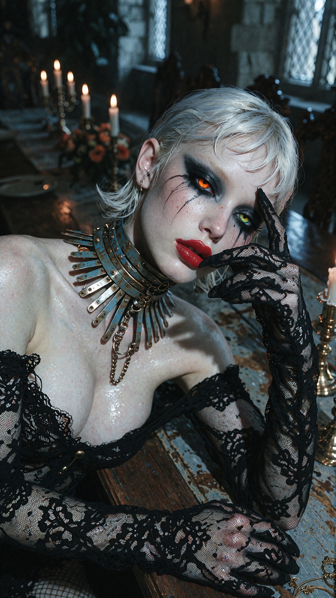 One of her eyes is an intense orange color,  her other eye an intense green One of her eyes is an intense orange color,  h...