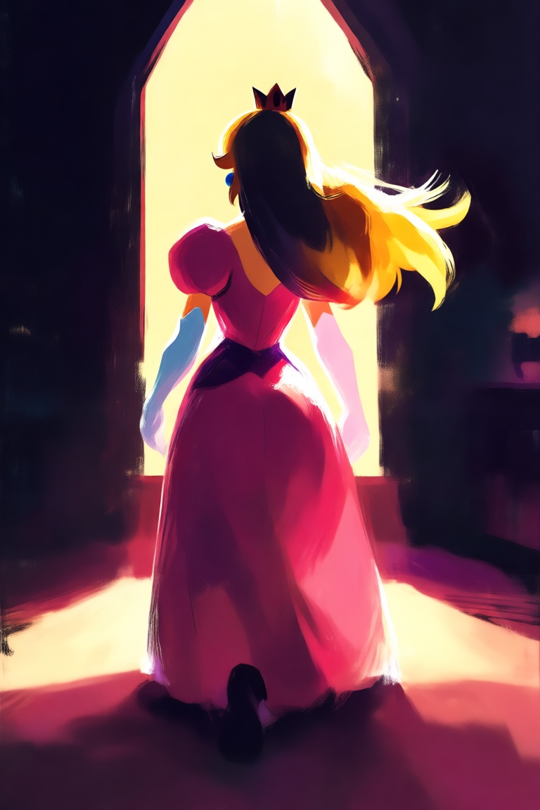Princess peach,  from behind,  windblown on Tensor.Art