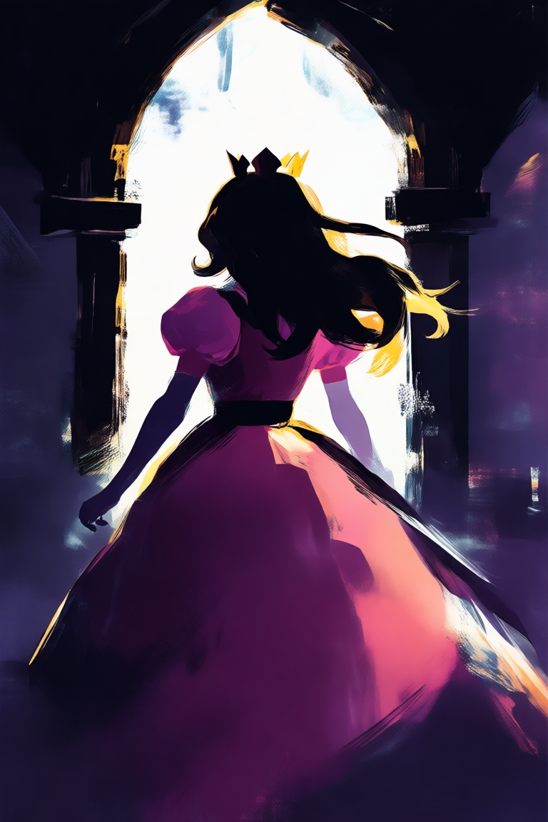 Princess peach,  from behind,  windblown on Tensor.Art