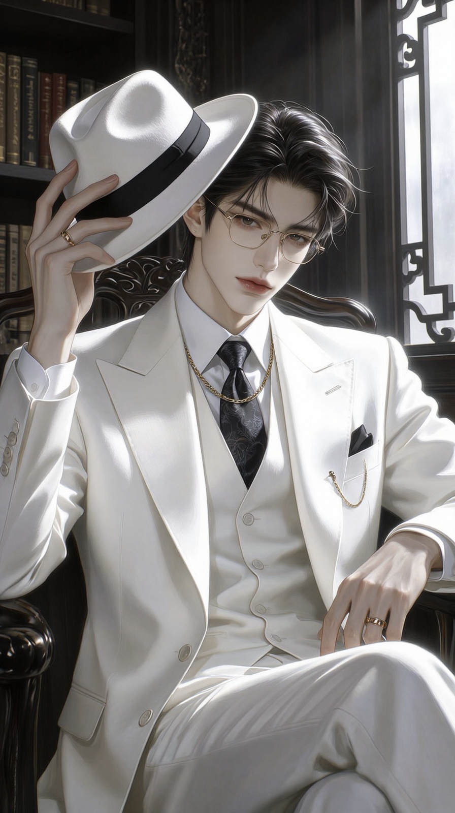 (Highly refined art style) 1male,  solo,  delicate brushwork. In this anime-style digital painting on Tensor.Art