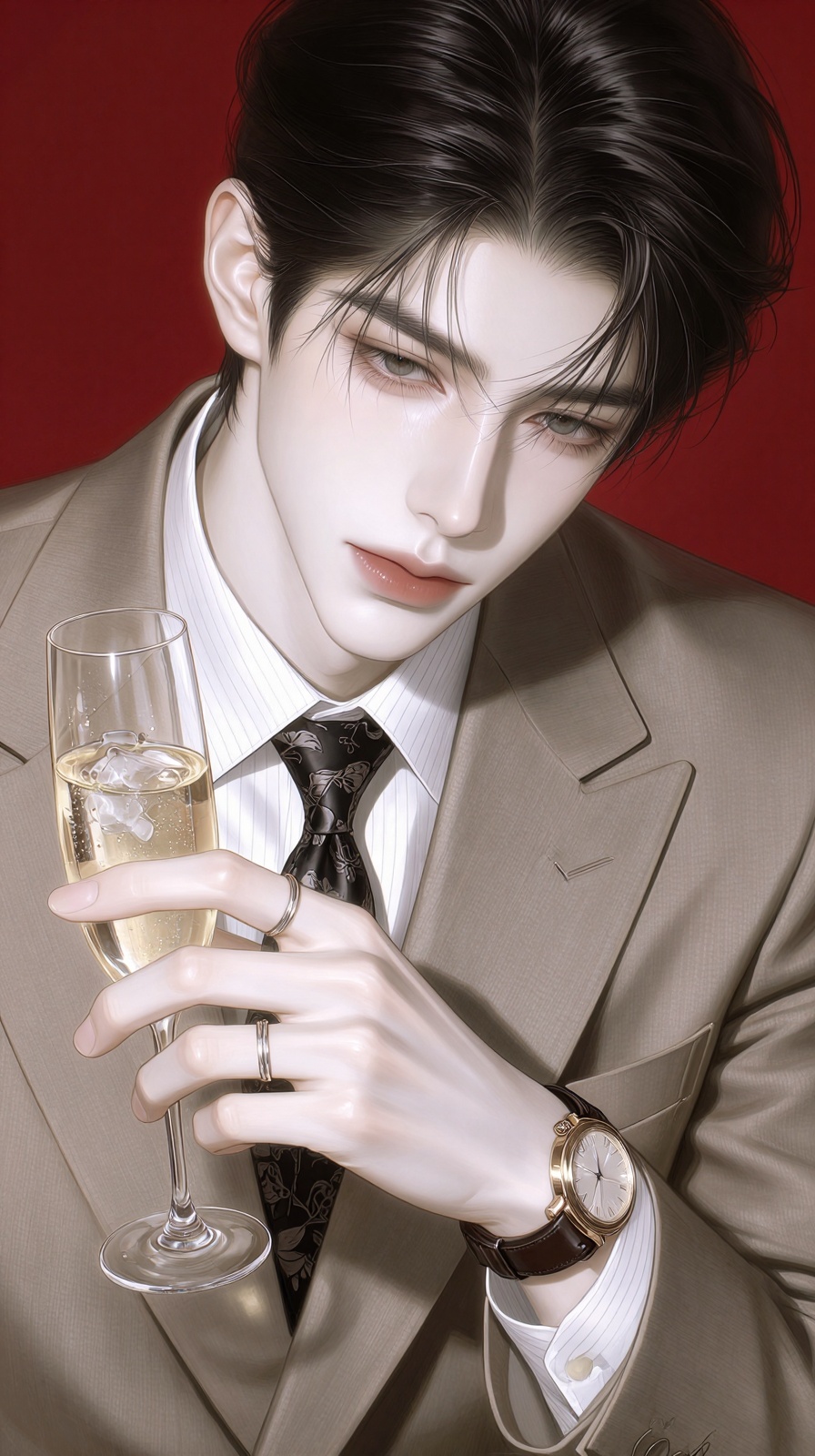 (Highly refined art style) 1male,  solo,  delicate brushwork. An anime-style digital painting features a handsome young ma...
