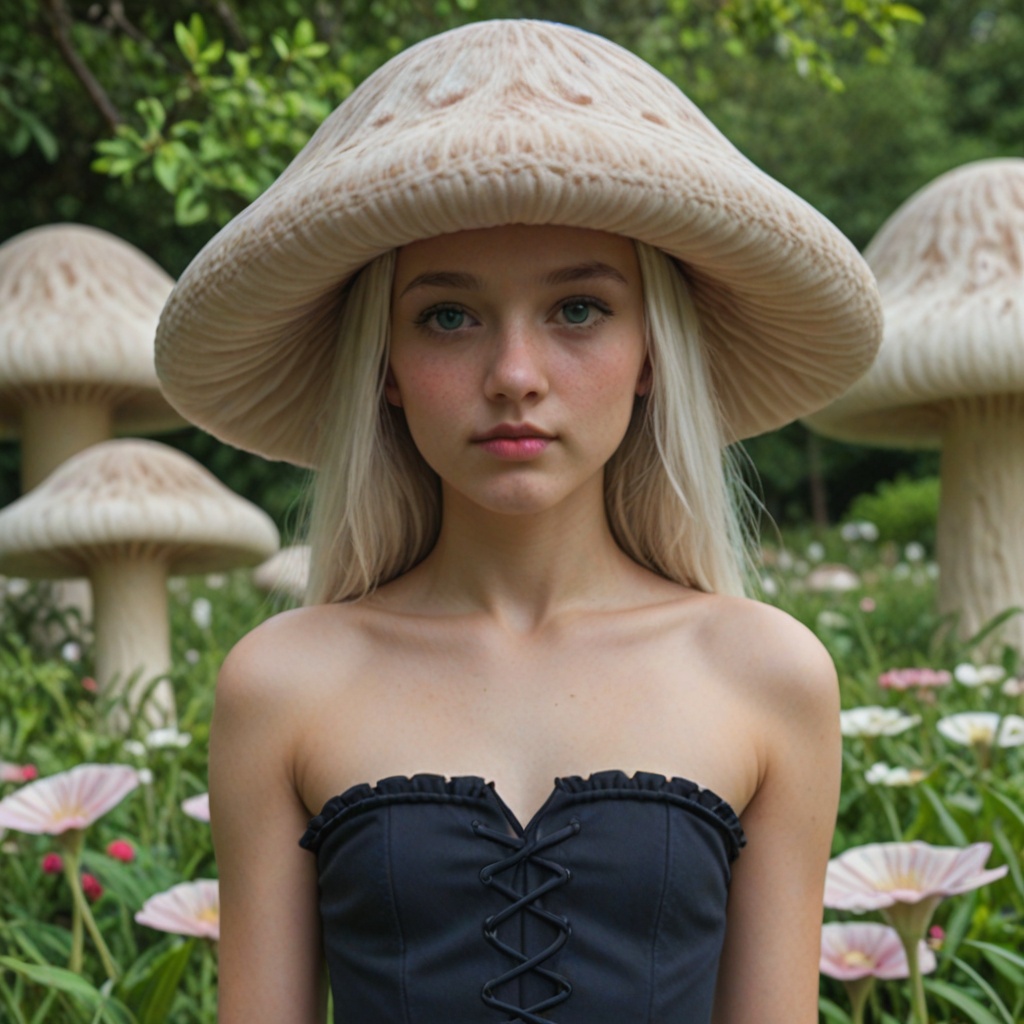 delicate albino mushroom girl,  crystal mushroom Head,  Beautiful blue eyes on Tensor.Art