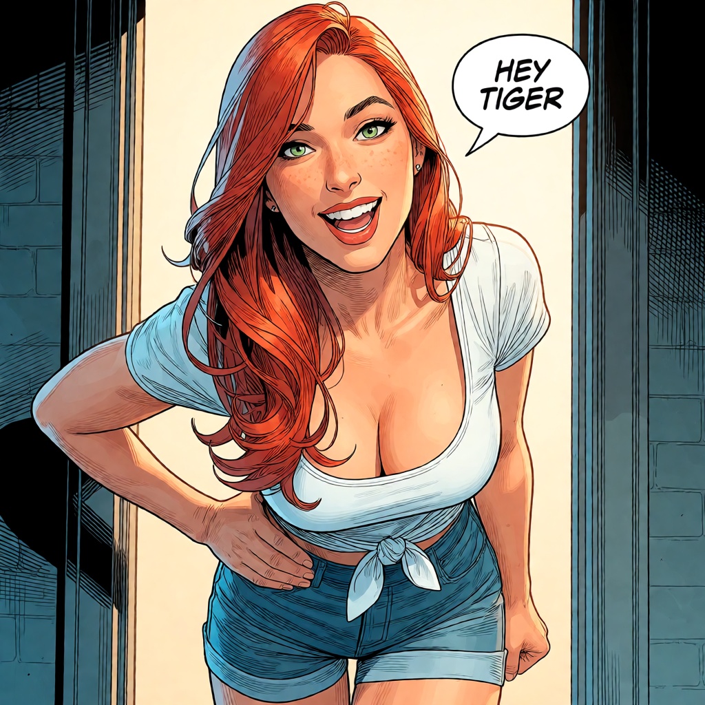 Full body,  Mary Jane Watson looking at the viewer with playful expression,  hand on hip on Tensor.Art
