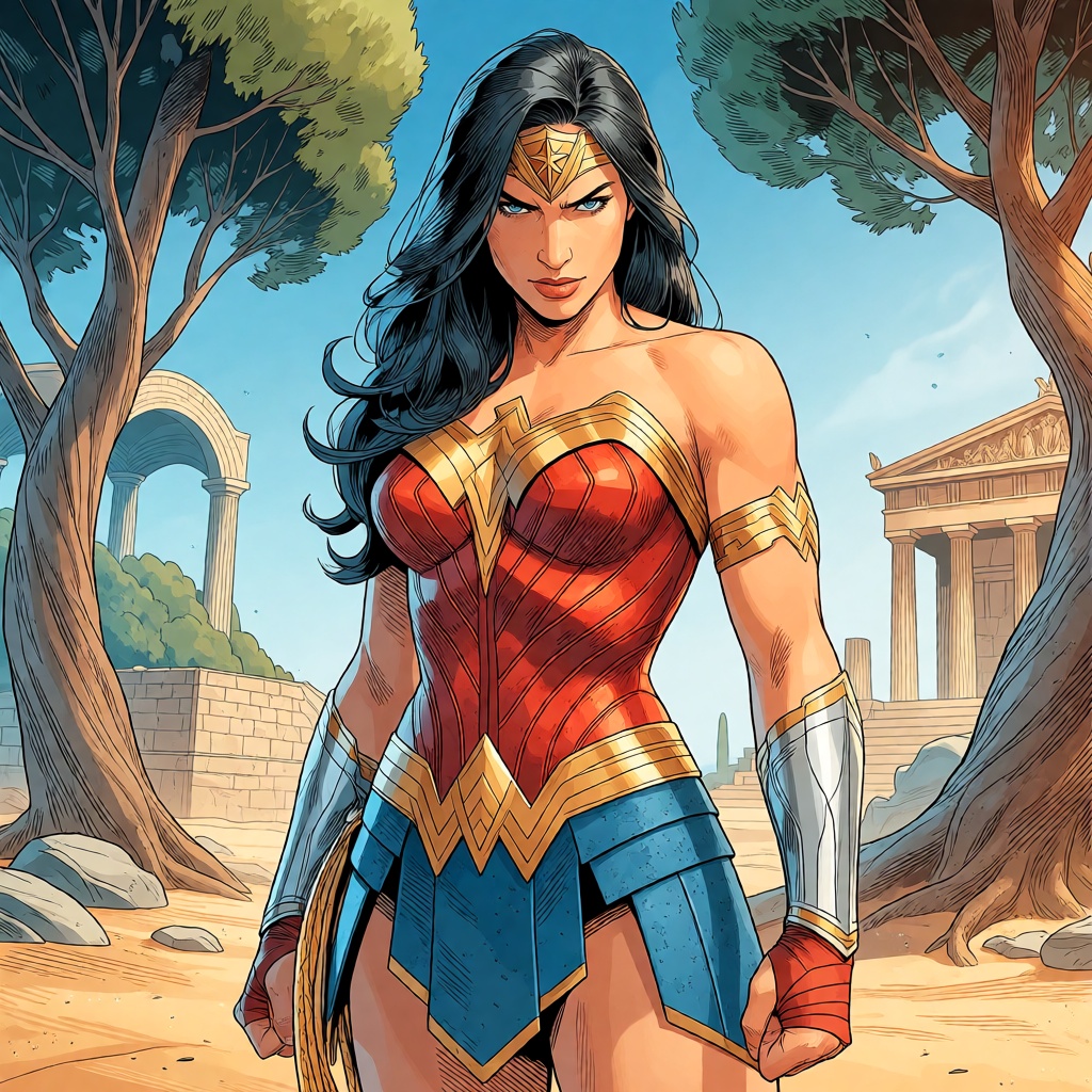 Wonder woman,  black hair,  long hair on Tensor.Art