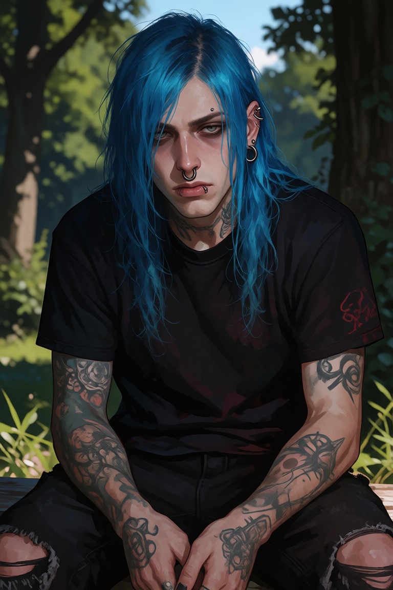 emo band member,  bright blue hair,  man on Tensor.Art