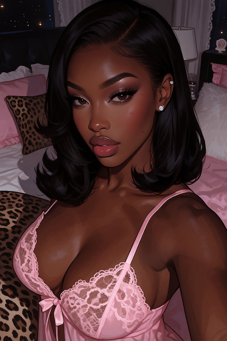 Semi-realism,  illustrated,  dark skin black woman on Tensor.Art