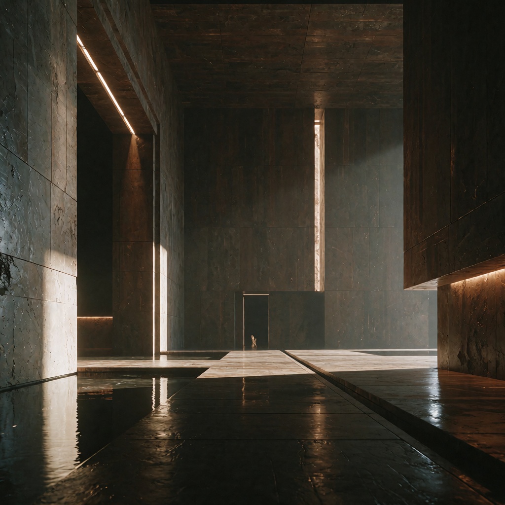 Dystopian Future,  2049 corporate science-fiction cinematic still,  austere monumental interior architecture on Tensor.Art
