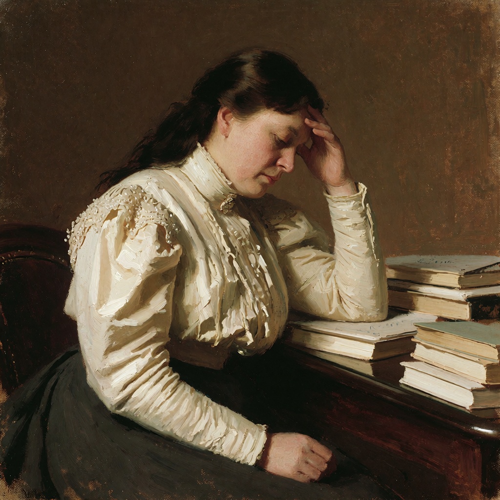 Oil-on-canvas intimate realist portrait,  narrow vertical profile composition with the sitter occupying the left two-third...