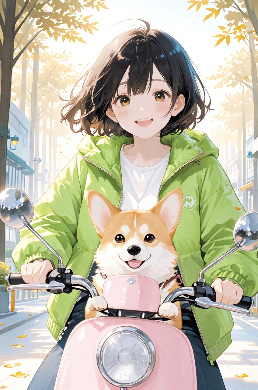 A cheerful anime girl with short,  wavy hair and a big,  happy smile on Tensor.Art