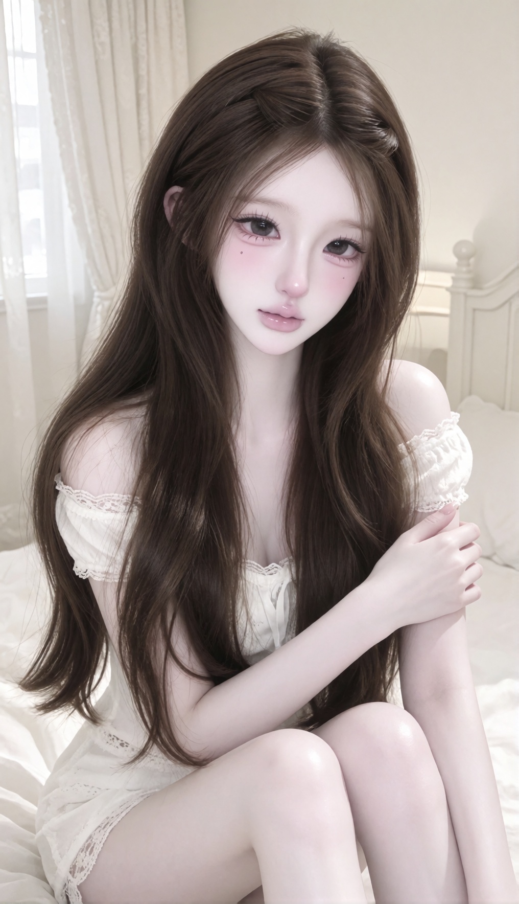***** woman,  delicate doll-like beauty,  porcelain fair skin on Tensor.Art