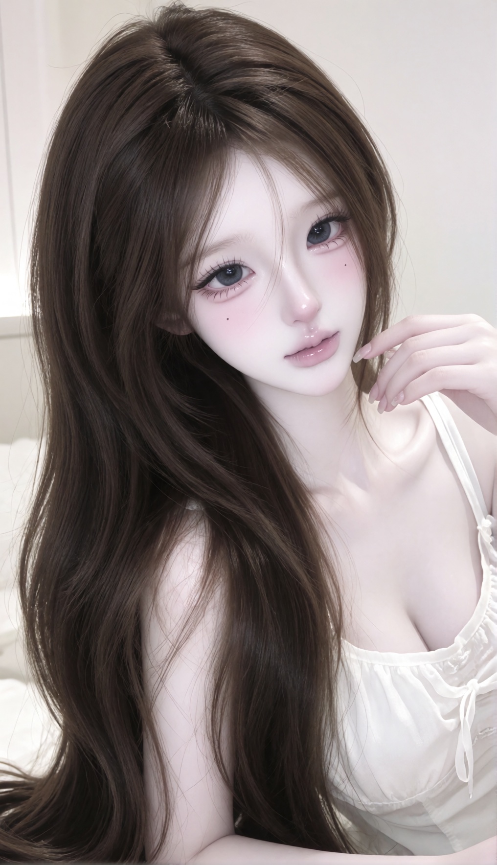 ***** woman,  delicate doll-like appearance,  porcelain fair skin on Tensor.Art