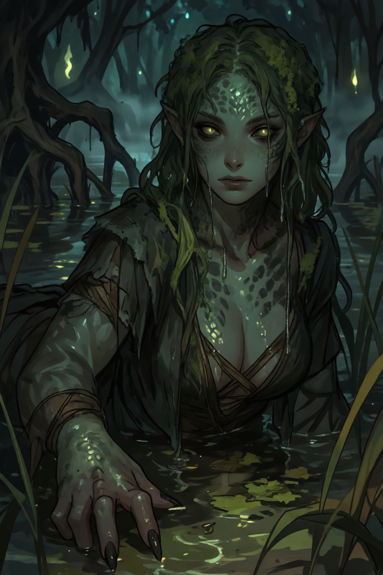 (1 *****,  solo female character,  demihuman swamp siren on Tensor.Art