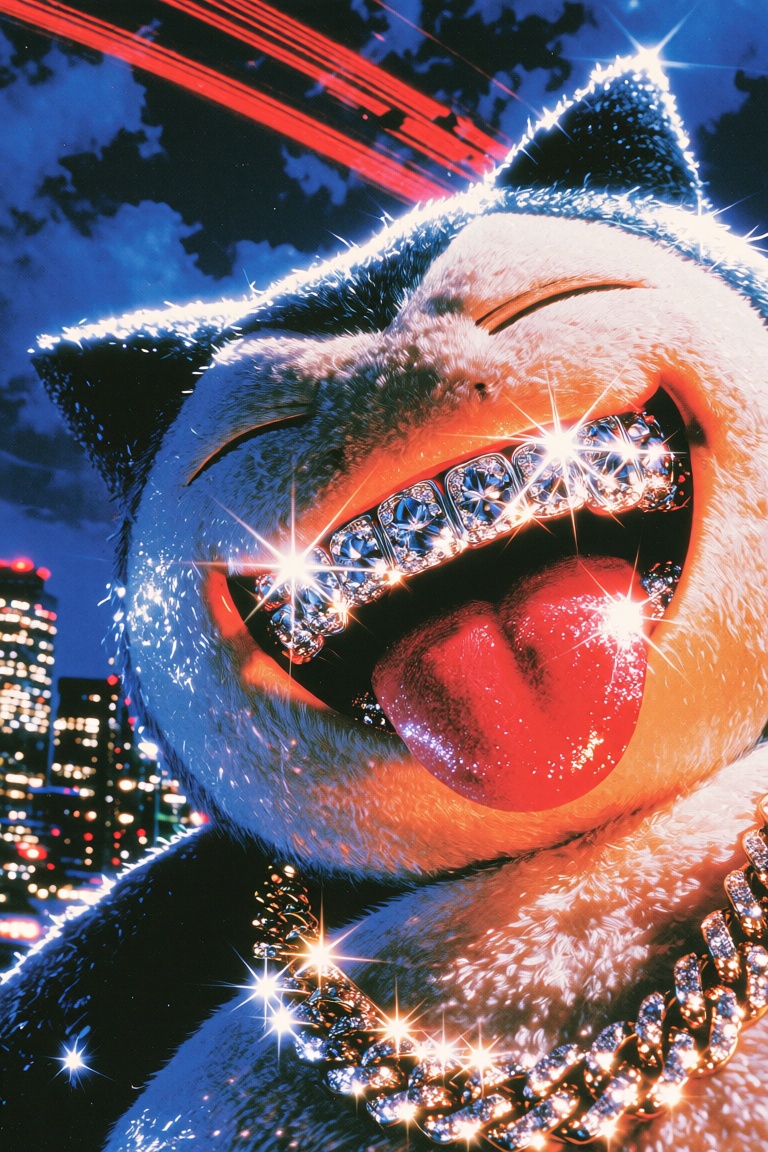 Snorlax,  the Pokémon creature,  reimagined in a bling hip-hop rendition on Tensor.Art