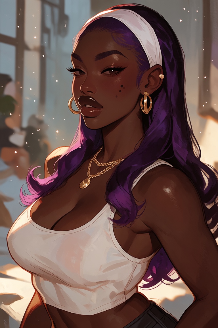 Semi-realism,  illustrated,  dark skin black woman on Tensor.Art