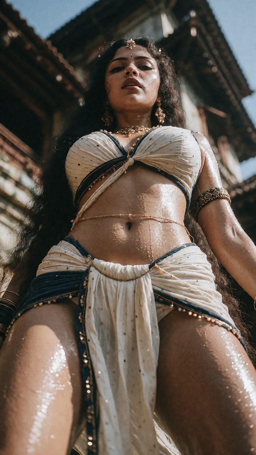 Low angle A mallu woman,  hourglass figure,  perfect curvy body structure on Tensor.Art