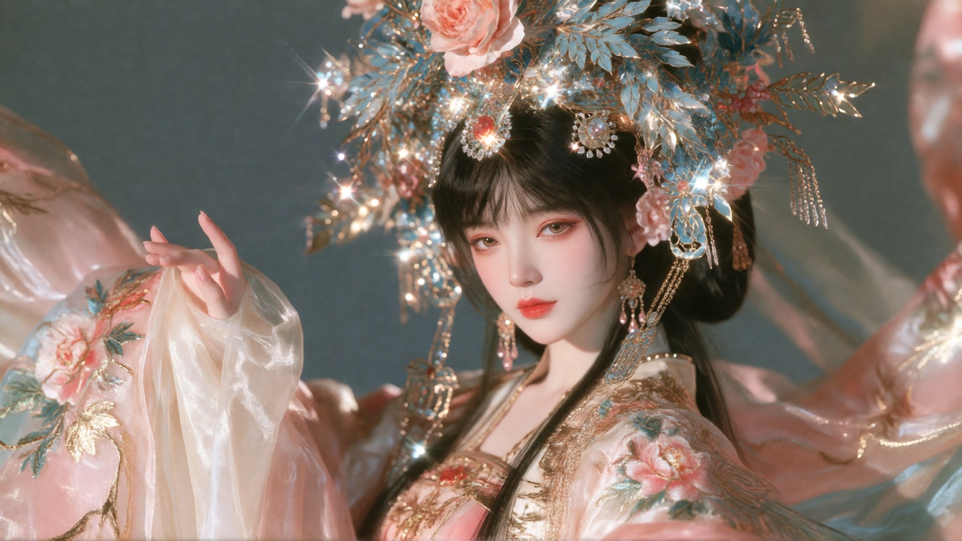 this is a highly detailed,  digital painting in a realistic style,  the subject is a fair-skinned woman with delicate feat...