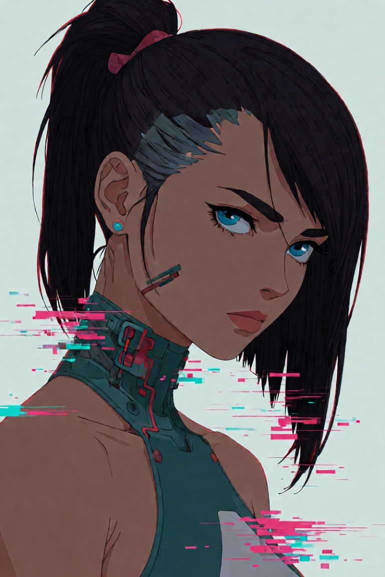 woman,  ponytail,  assymetrical bangs on Tensor.Art