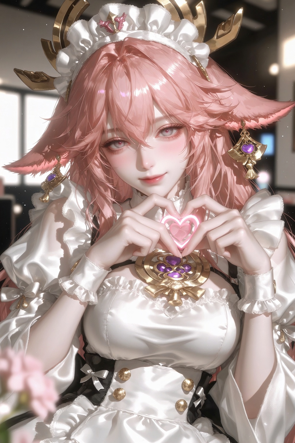 1girl,  heart hands,  yae miko by 月大魔王|The Moonly Demon King on Tensor.Art