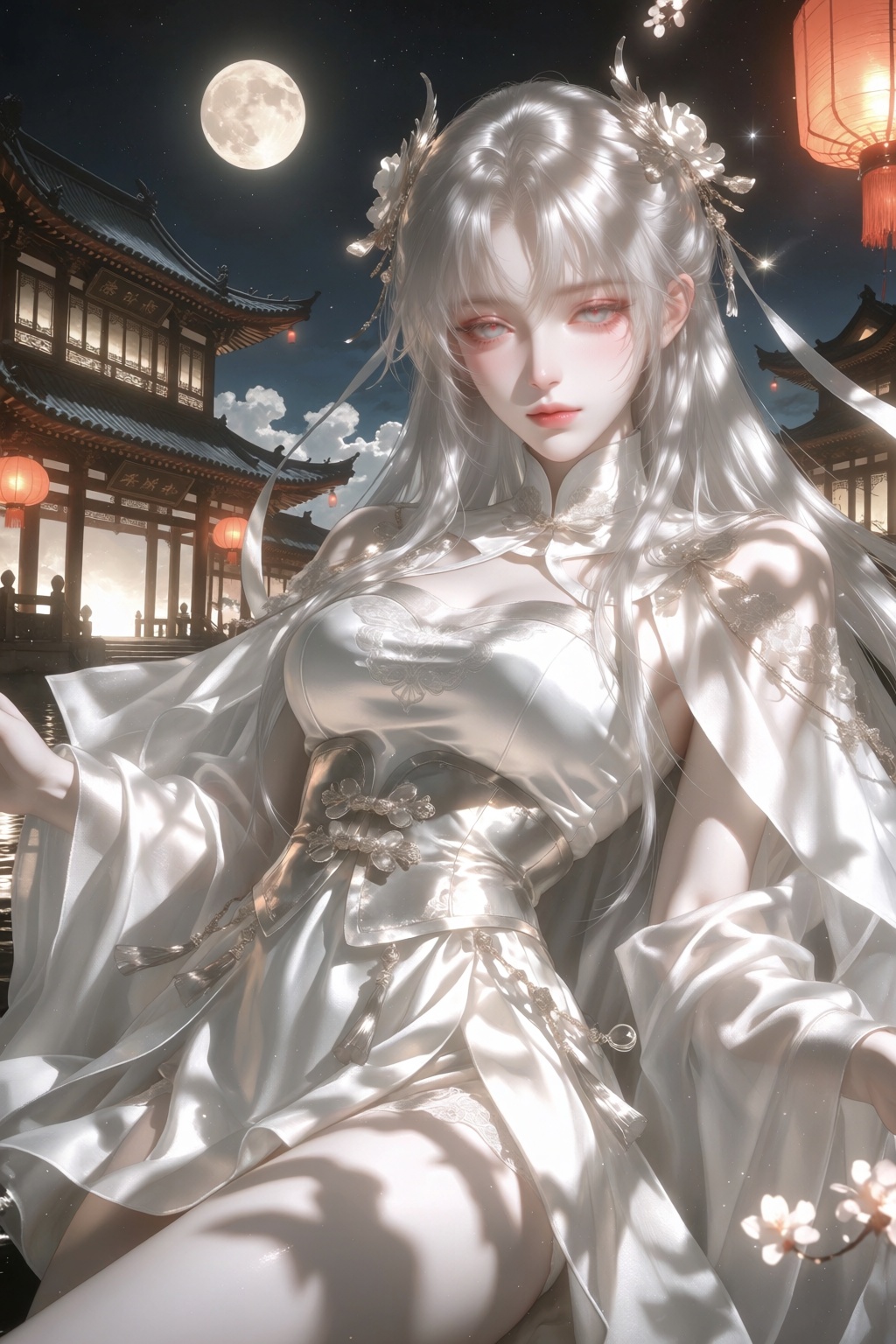 ((white Chinese style dress)),  masterpiece,  best quality by 月大魔王|The Moonly Demon King on Tensor.Art