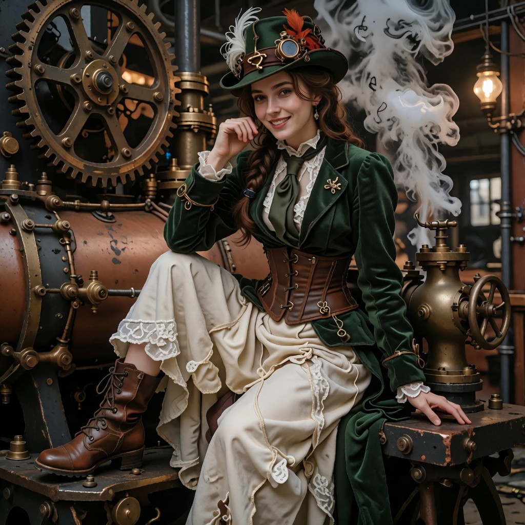 1woman,  solo,  gorgeous sweet playful Edwardian steampunk woman on Tensor.Art