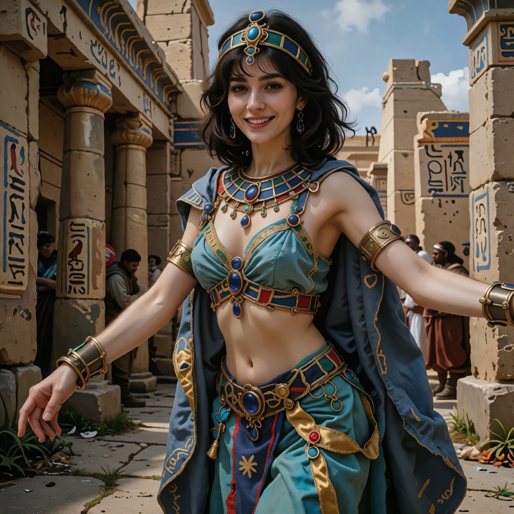 raw realistic cinematic photography,  exceptionally beautiful Cleopatra as the unmistakable dominant main subject,  extrem...