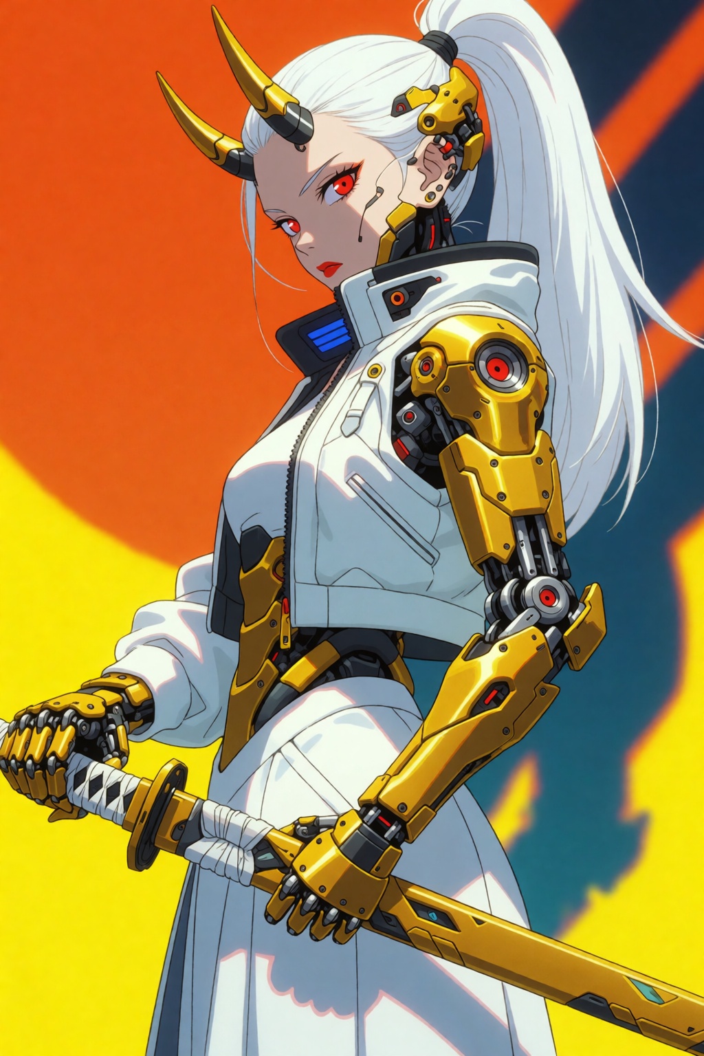 DBShonen. Cyberpunk oni android concept art,  highly detailed illustration,  clean linework on Tensor.Art