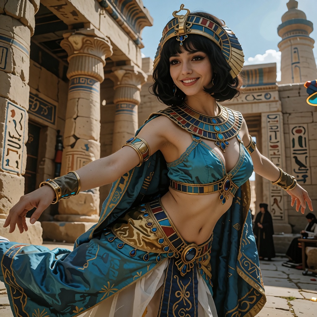 raw realistic cinematic photography,  exceptionally beautiful Cleopatra as the unmistakable dominant main subject,  extrem...